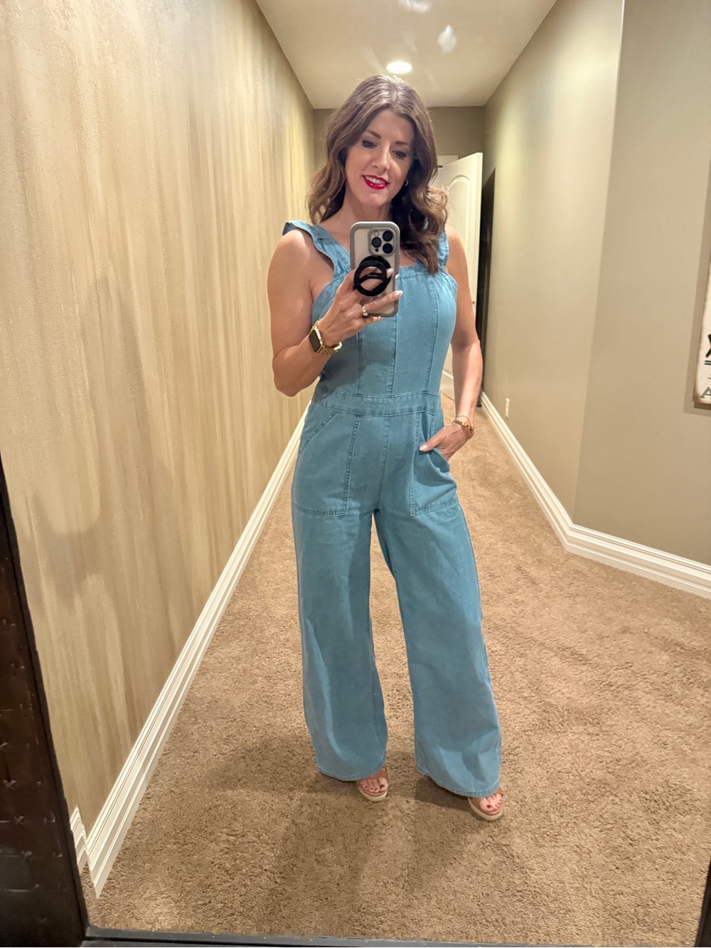 Light Blue Denim Jumpsuit with Wide Legs
